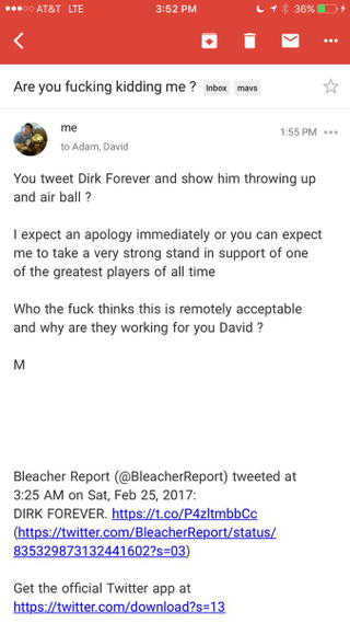 Illustration for article titled Bleacher Report Deletes Dirk Nowitzki Tweet After Mark Cuban Complains To President Of Turner
